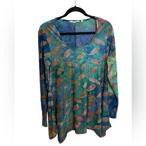 Soft Surroundings Bohemian Asymmetrical Leaf Patterned Tunic Blouse